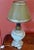 French 1940s Painted Metal Table Lamp with Wax Shade. The lamp is US wired.