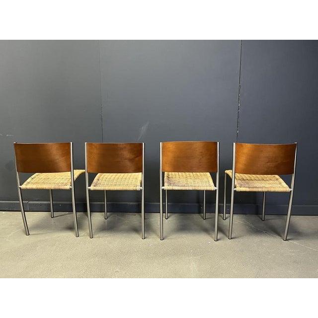Vintage Italian Wicker and Chrome Dining Chairs, 1980s, Set of 4 For Sale - Image 4 of 8