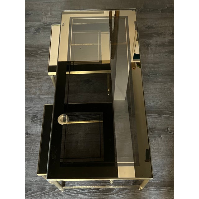 Vintage Mid-Century Brass and Glass Nesting Tables For Sale - Image 4 of 11
