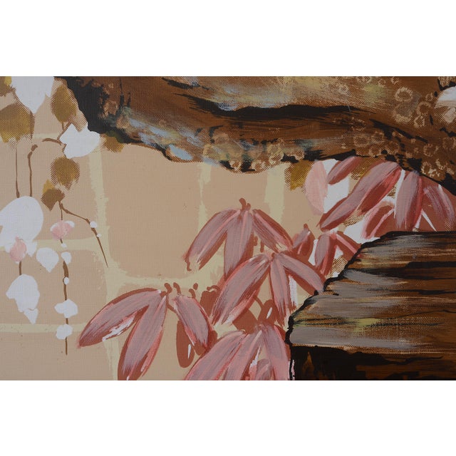 Vintage Japanese Botanical & Birds Triptych Paintings For Sale - Image 13 of 16