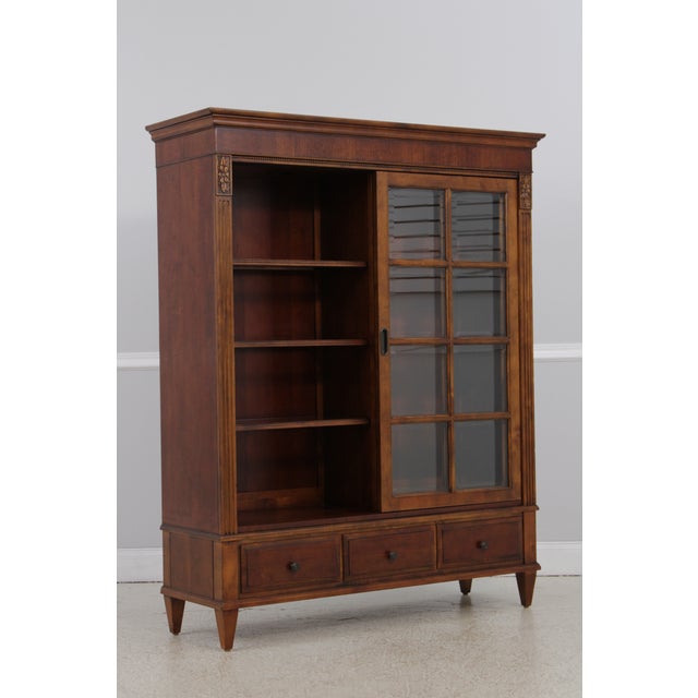 1990s Ethan Allen Sliding Door Bookcase Cabinet For Sale - Image 5 of 18