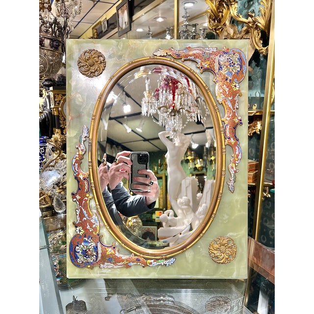 Gold 19th Century French Champleve Enameled Bronze and Onyx Table Mirror For Sale - Image 8 of 11