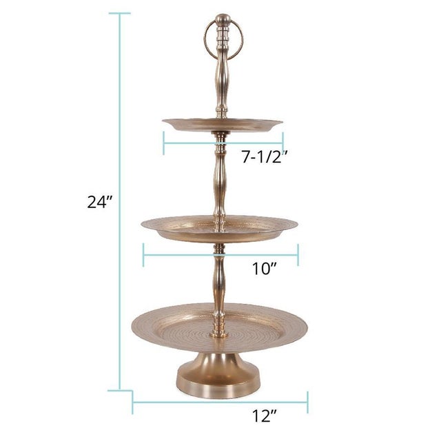 Hammered Em Dash 3 Tiered Service Tray For Sale In Chicago - Image 6 of 6