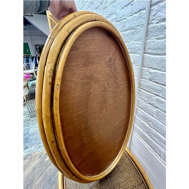 Auburn A Pair of Vintage Mid 20th Century Coastal Oval Bamboo Rattan Side Tables For Sale - Image 8 of 9