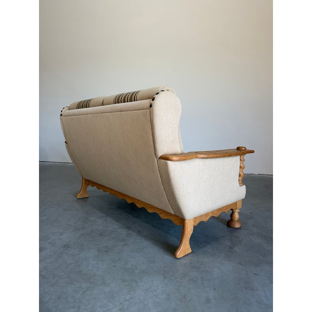 Cream Mid Century Danish Brutalist Henning Kjaernulf Oak Loveseat, Attributed For Sale - Image 8 of 13