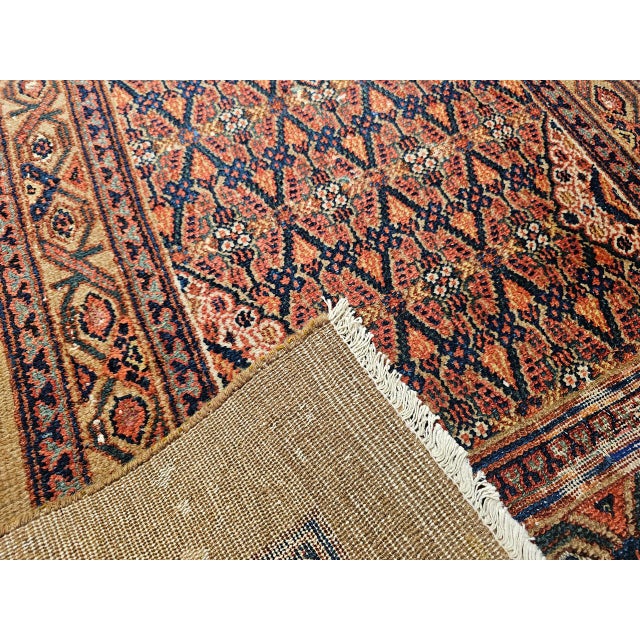Antique Persian Serab Camel Hair Runner Rug, Hand-Knotted Wool, Allover Geometric Pattern, Red & Blue, 3x20 For Sale - Image 14 of 15