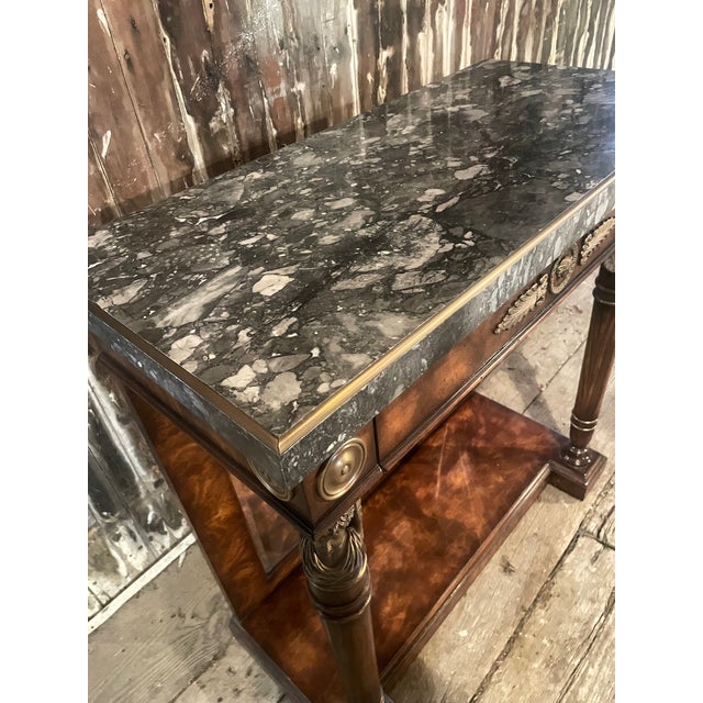 Neoclassical Figured Walnut Console Table With Mirrored Back For Sale - Image 3 of 18