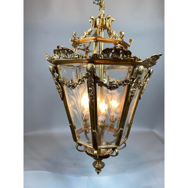 1970 French Louis XVI Gold Bronze Glass Lantern Chandelier For Sale - Image 12 of 12