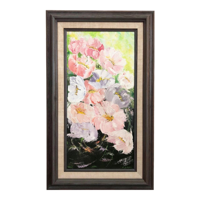 Vintage Pastel Floral Oil Painting For Sale