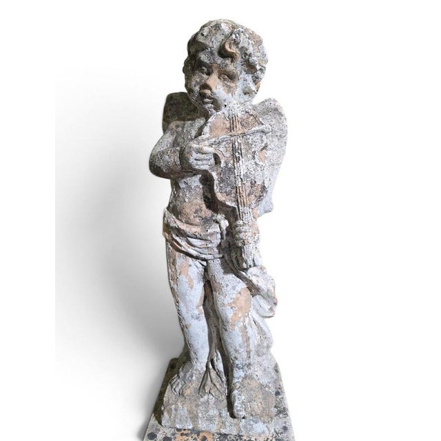 19th Century Antique Italian Terracotta Musical Cherubs on Pedestals, 1890, Set of 2 For Sale - Image 5 of 11