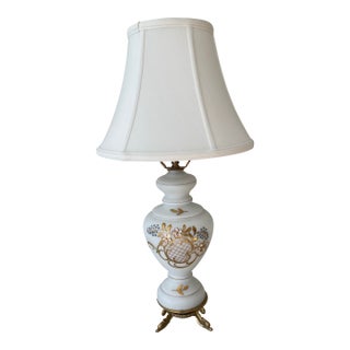Mid 20th Century Footed Milk Glass Floral Lamp For Sale