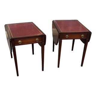Mid 20th Century Pair of Leather-Top End Tables by Zangerle For Sale