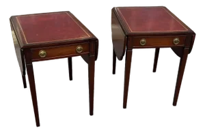 Mid 20th Century Pair of Leather-Top End Tables by Zangerle