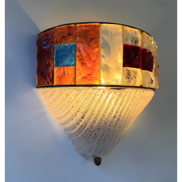 Red Hammered Glass Wrought Iron Murano Glass Sconces by Longobard, Italy, 1970s, Set of 3 For Sale - Image 8 of 12