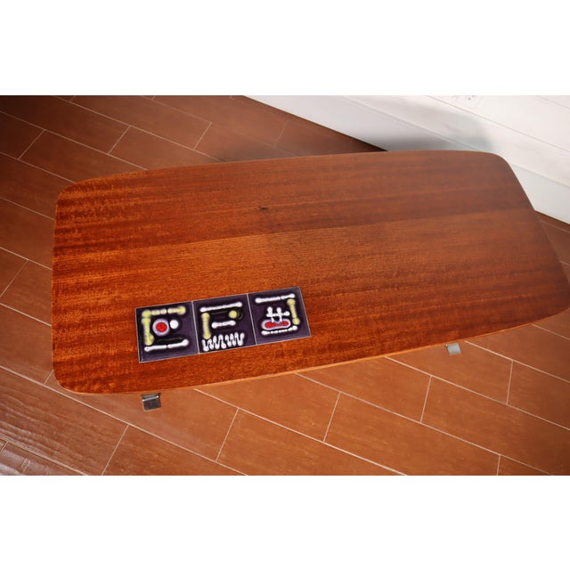 Mid Century Mahogany Tile Inlay Coffee Table With Chrome Base Designed by Juliette Belarti for Adri Belgique 60's 70's For Sale - Image 6 of 8