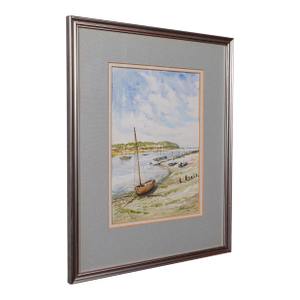 Vintage Beach Landscape Painting, English School Watercolour, Nautical Art, 1991