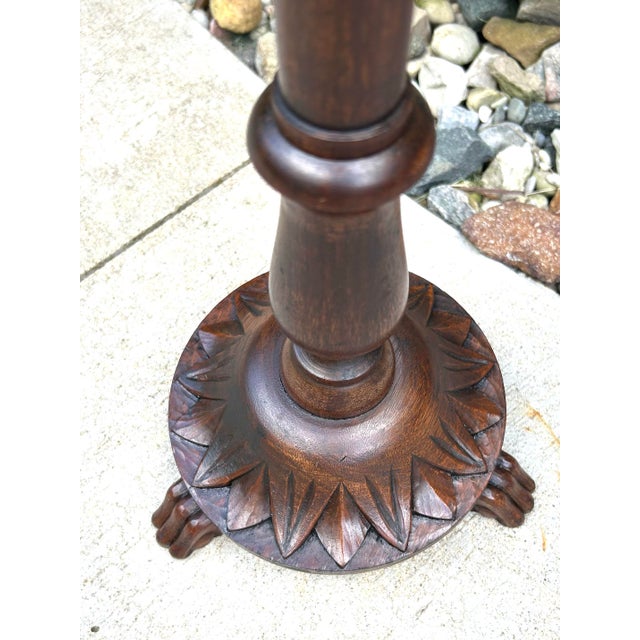 Antique, Turned Mahogany Display/Plant/Candle Stand, W/Carved Leaf Base and Clawed Feet, Circa 1890s For Sale - Image 9 of 12