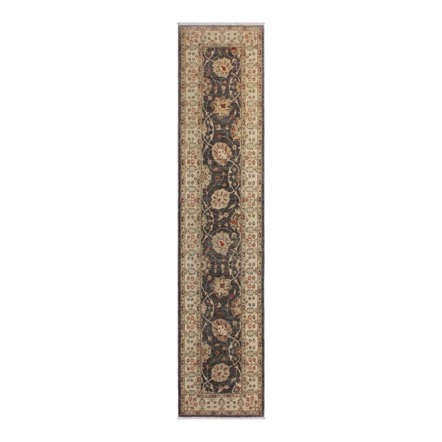Boho Chic Ziegler Gray/Beige Wool Runner Rug- 2'6'' X 10'8'' For Sale