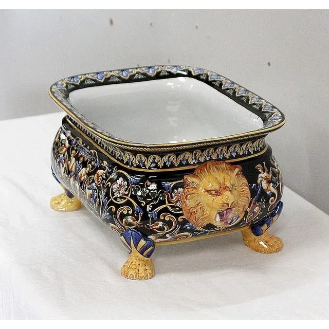 Earthenware Planter with Polychrome Decorations from Gien, Late 19th or Early 20th Century For Sale - Image 3 of 18