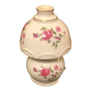1970s Mid-Century Modern Japanese Porcelain Cabbage Rose Accent Lamp by i.w. Rice For Sale