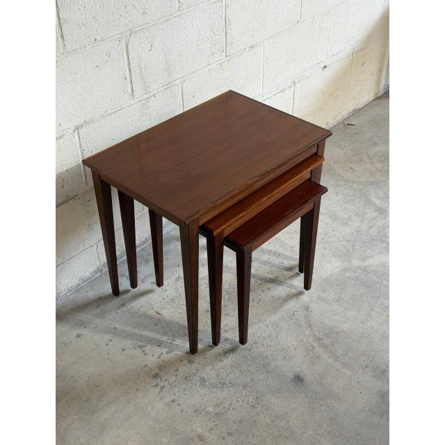 Wood Danish Mid-Century Modern Rosewood Nesting Tables – Set of 3, Denmark, 1960s For Sale - Image 7 of 10