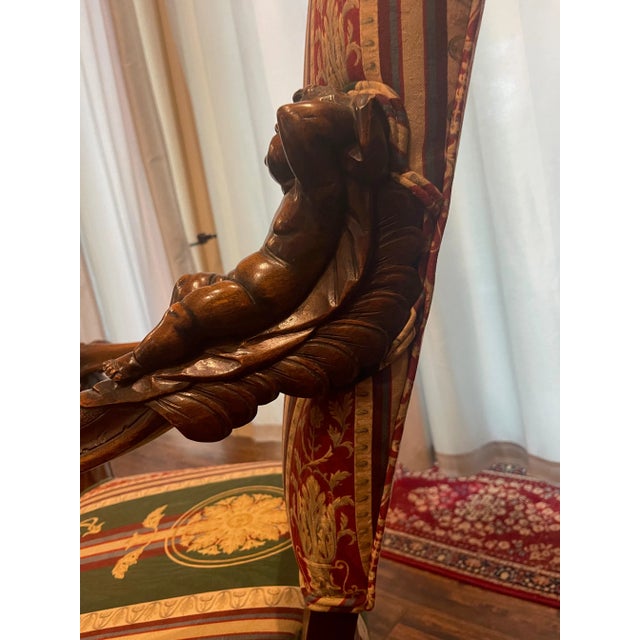 19th Century Italian Carved 19th Century Baroque Venetian Upholstered Throne Chair For Sale - Image 5 of 11