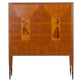 Bar Cabinet with Wood Inlays, Italy, 1950s For Sale