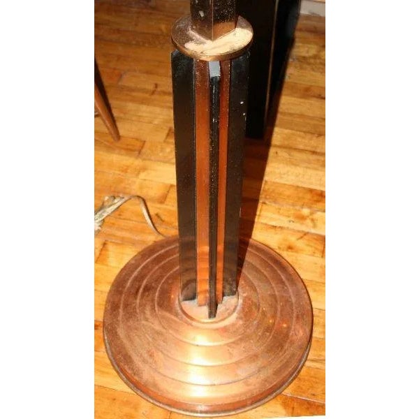 Monumental Copper Art Deco Double Tier Torchiere lamp with Black Enamel Modernist Accents on the base designed by French...