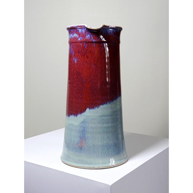 1990s Large Flamed Oxblood Glazed Stoneware Art Jug by Michel Goldstyn for Lévéjac, 1990s For Sale - Image 5 of 15