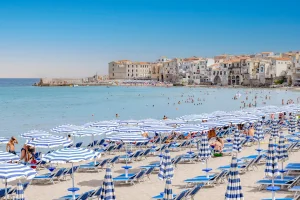 Cefalu Beach Umbrellas, Sicily, Italy, Photograph by Richard Silver