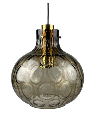 Space Age Ceiling Lamp in Glass and Brass from Glashütte Limburg, Germany, 1960s-1970s