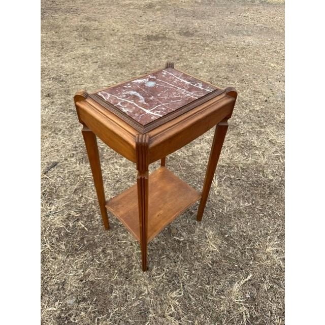 1940s Vintage French Art Deco Solid Walnut Marble Top Coffee Table or Side Table For Sale - Image 6 of 14