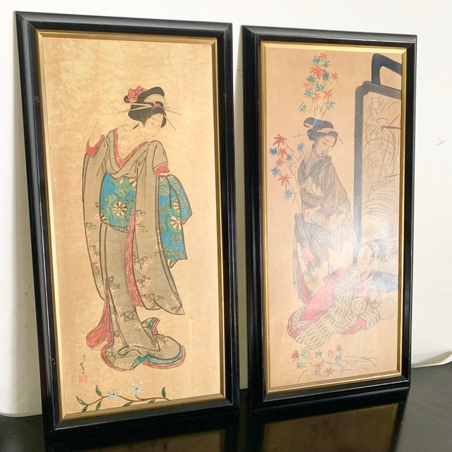 This elegant pair of vintage Japonisme prints captures the timeless beauty and grace of geishas, a symbol of traditional...