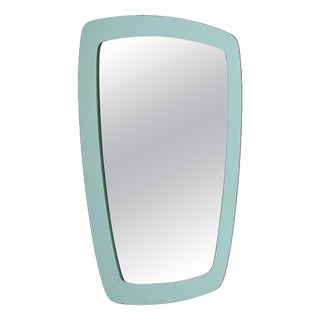 Vintage Rectangular Turquoise Beveled Mirror by Cristal Art, Italy, 1960s For Sale