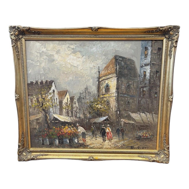 Burnett, Paris Street Scene, Oil Painting on Canvas For Sale