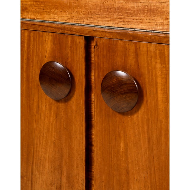 Mid Century Modern Teak Bar Cabinet | Mirrored Home Bar With Drop-Down Serving Surface, C. 1960’s For Sale - Image 10 of 14