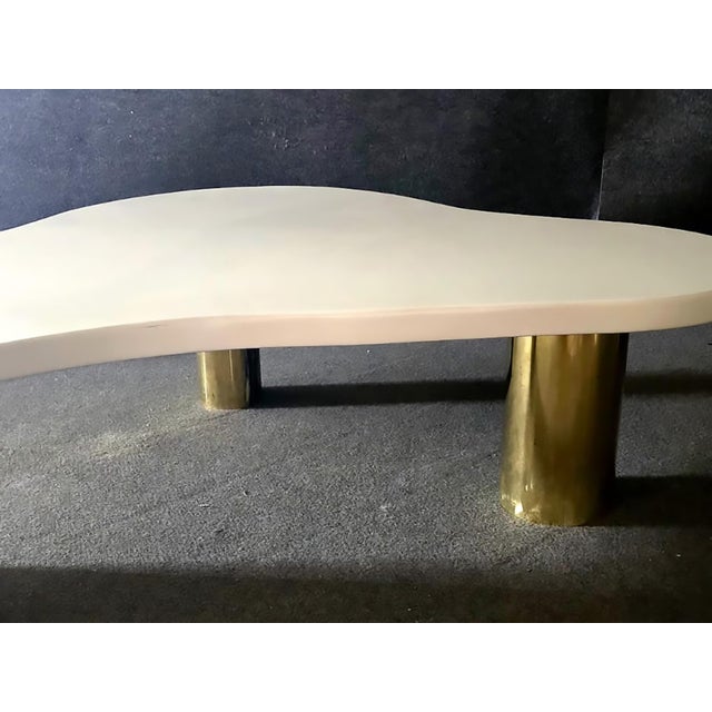 White Wood Cloud Style Coffee Table with Three Brass Feet from Justfurnituress SRL For Sale - Image 6 of 9