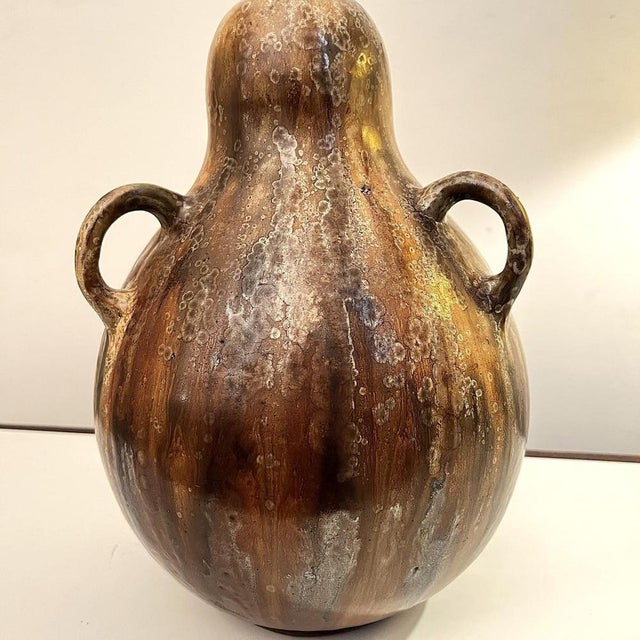 Brown Vintage Art Nouveau Colocynth Vase with Three Handles by Roger Guerin, 1920 For Sale - Image 8 of 15