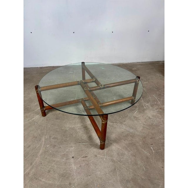 1960s Bamboo and Leather Coffee Table by Frank Kaufeld for McGuire, 1960s For Sale - Image 5 of 10