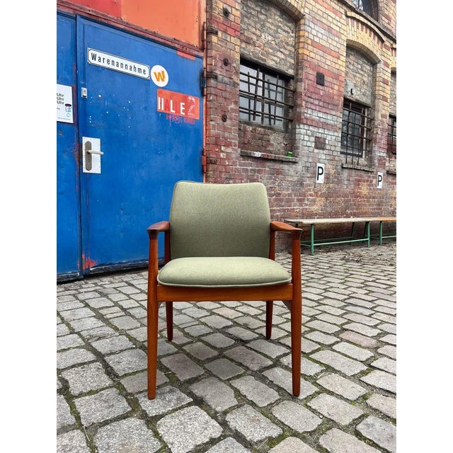 Grete Jalk Armchair in Green Upholstery and Teak by Grete Jalk for Glostrup Møbelfabrik For Sale - Image 4 of 11