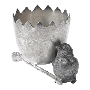 Antique Silver Plated Egg Cup W/ Sculptural Chick & Wishbone by Derby Silver