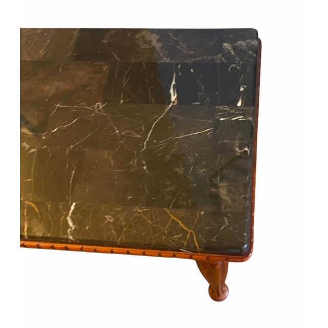 Black Elegant Cherry Wood Side / Sofa Table W/ Stunning Marble Top For Sale - Image 8 of 9