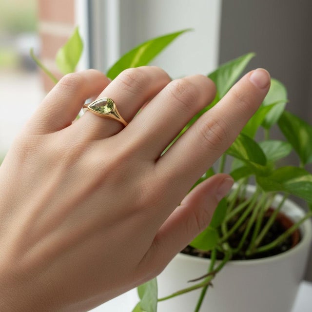 Green Pear Peridot East-West Ring, Size 7.5 For Sale - Image 8 of 10