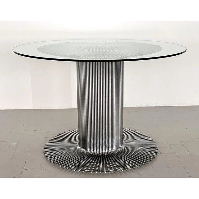 Italian Pedestal Dining Table in Chrome and Glass attributed to Gastone Rinaldi, 1970s For Sale - Image 10 of 13