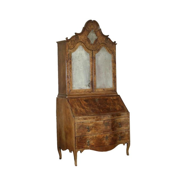 18th Century Barocchetto Trumeau in Walnut & Burl Veneer with Mirror, Italy For Sale - Image 6 of 6