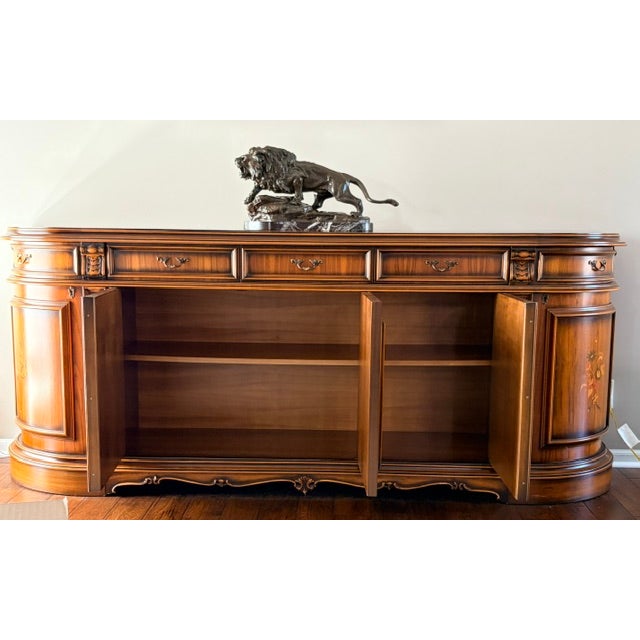 Vintage Italian Provincial Baroque-Style Floral Marquetry Inlaid Credenza Sideboard For Sale - Image 4 of 13