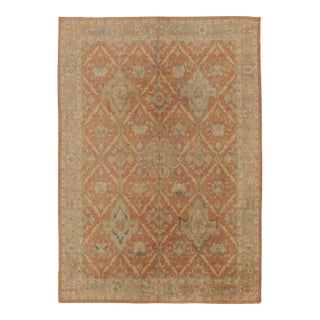 Antique Indian Floral Medallion Wool Rug in Coral & Ivory, by Rug & Kilim, 1920-1929 For Sale