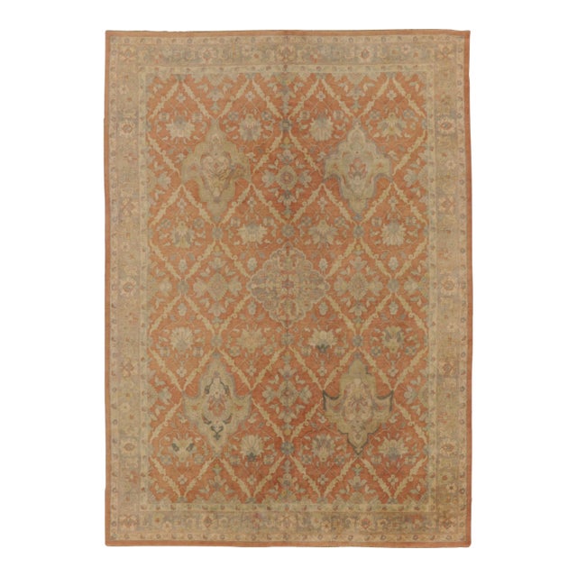 Antique Indian Floral Medallion Wool Rug in Coral & Ivory, by Rug & Kilim, 1920-1929 For Sale