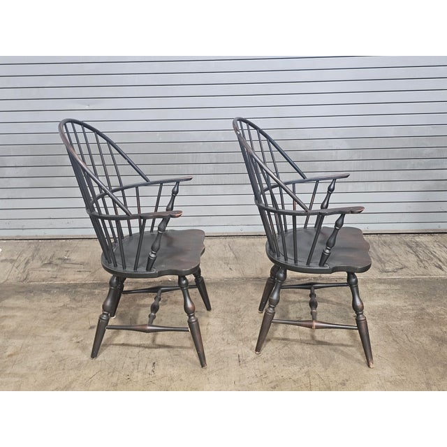 Store Item: Pair of Pennsylvania House Sack Back Windsor Arm Chairs Black Finish Description: Each Chair has a steam bent...
