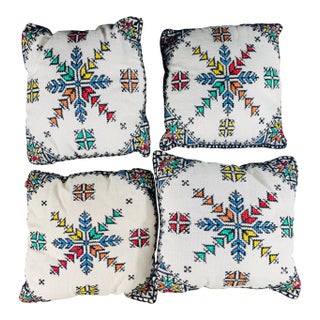 Hand Embroidered Boho Chic Small Pillows, Set of Four For Sale
